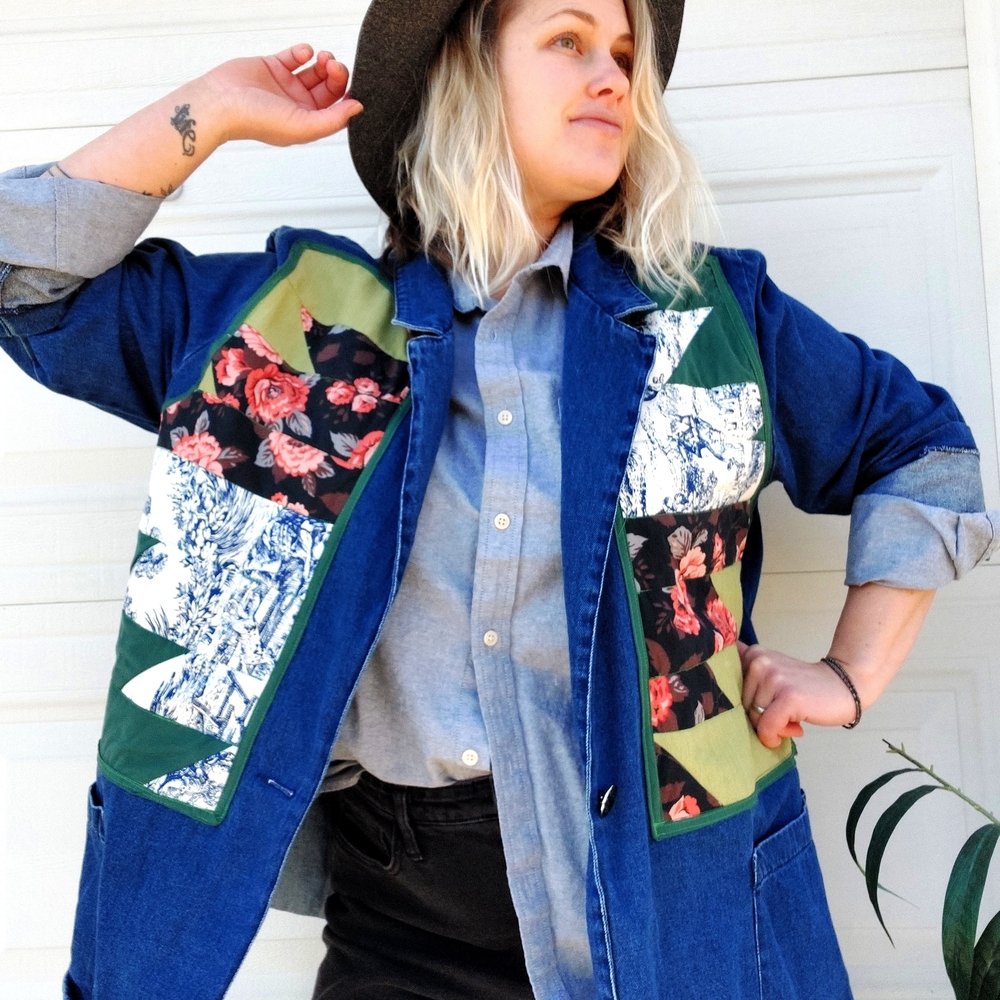 Upcycled Chic Patchwork Denim Jacket Oversized Co… - image 2